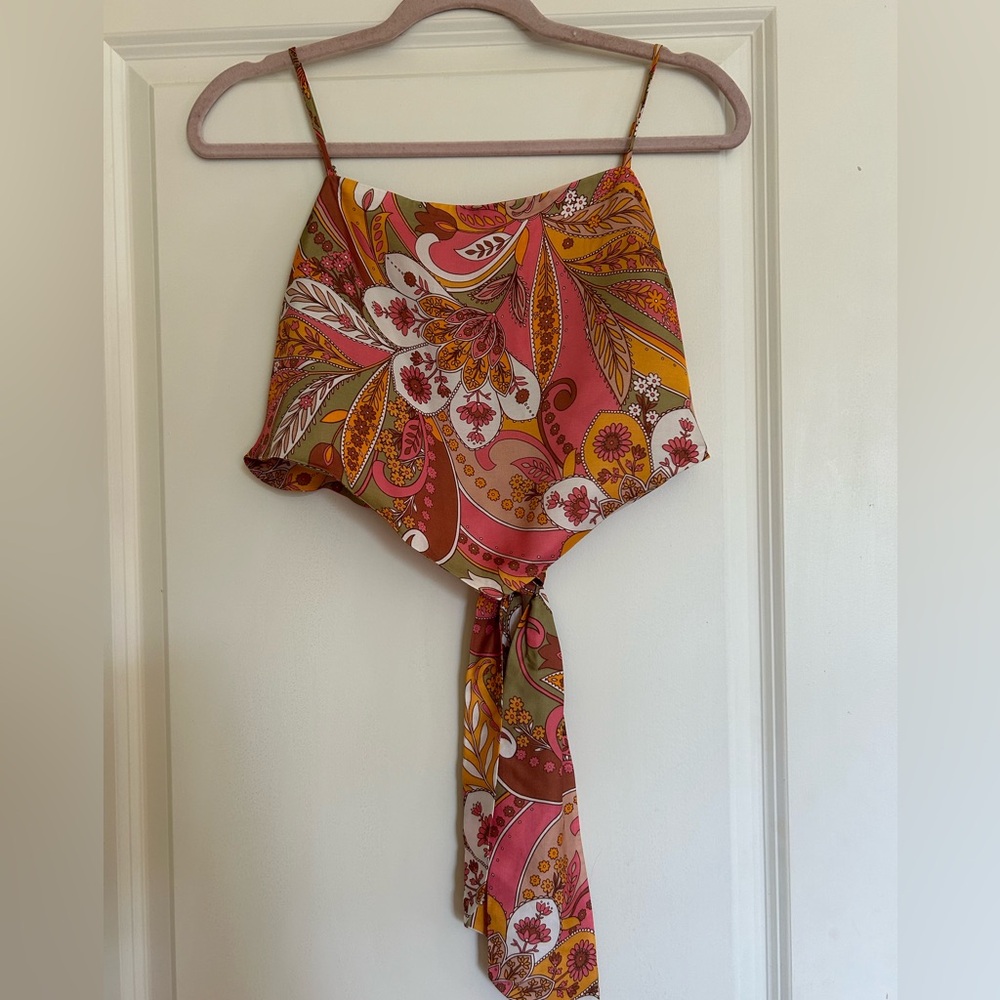 Gianni Bini Size Small Boho pink paisley handkerchief silk scarf top